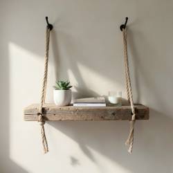 Floating Bookshelf from Reclaimed Wood and Rope