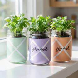Hand-Painted Mason Jar Herb Planters