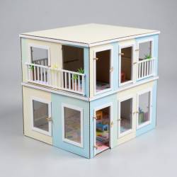 Maqueta de Casa de Dos Pisos con Ventanas y Puertas Abatibles