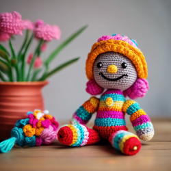 Colorful Crochet Sitting Doll