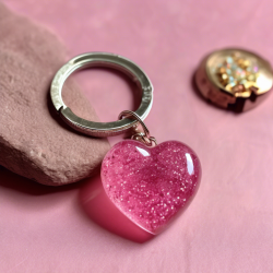 Charming Heart-Shaped Keyring in Translucent Pink Resin