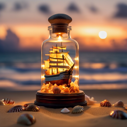 Illuminated Titanic in a Bottle