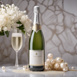 Elegant Pearl-Embellished White Champagne Bottle