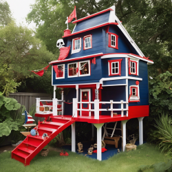 Pirate Ship Kids' Clubhouse with Lookout Tower and Hidden Treasure
