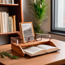 Wooden Book Holder with Photo Frame and Accessory Slot