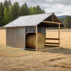 Hay Feeding Shelter with Hinged Loading Ramp