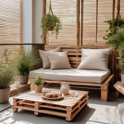 Scandinavian Style Small Balcony Lounge with Bamboo Shade