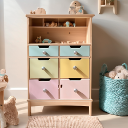 Toddler Wooden Play Cabinet with Working Doors and Drawers