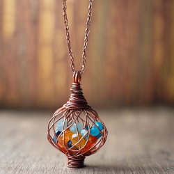 Beaded Wire Wrapped Pendant Necklace