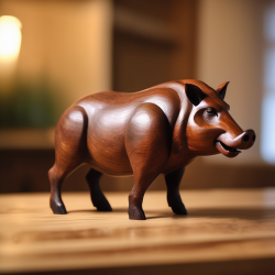 Medium Wooden Boar Sculpture with Optional Motorized Movement