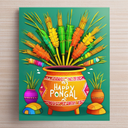 Hand-Painted Pongal Greeting Card