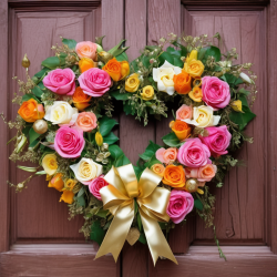 Christmassy Heart-Shaped Flower Wreath with Roses and Tulips