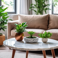 Elegant Marble Coffee Table and Flowering Pot Stand