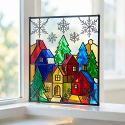 Stained Glass Effect Christmas Village Decoration