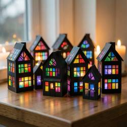 3-D Stained Glass Christmas Village