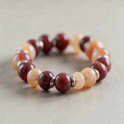 Stylish Women's Elastic Bracelet with Red Jasper and Indian Agate
