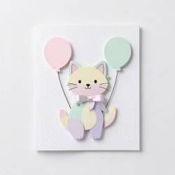 Pastel Kitten and Balloons Children’s Birthday Card