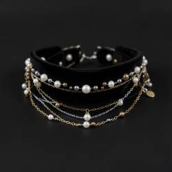 Victorian Dark Academia Velvet Choker with Pearls and Beads