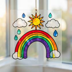 Rainbow Sun and Raindrop Suncatcher Coloring Project