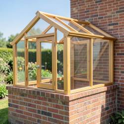 Small Wooden Frame Greenhouse on Dwarf Brick Walls