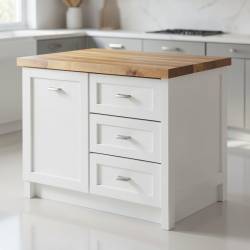 Kitchen Island with Butcher Block Top and Drawer Storage