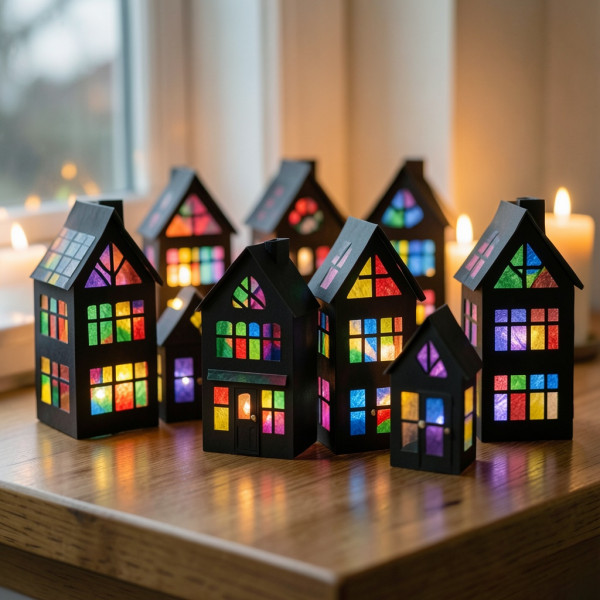 3-D Stained Glass Christmas Village