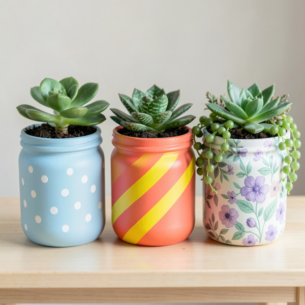 Personalized Painted Mason Jar Planters