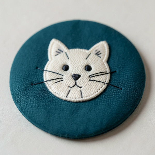 Cat Coaster with Applique and Hand Embroidery