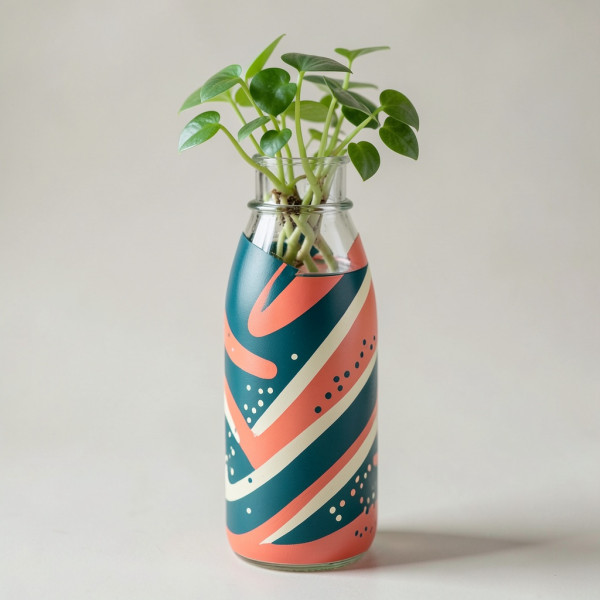 Painted Glass Bottle Planter for Money Plant