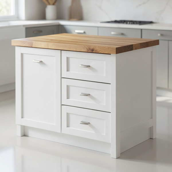 Kitchen Island with Butcher Block Top and Drawer Storage