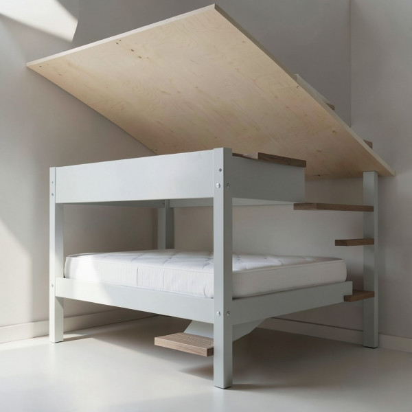 Indoor Loft Bed with Staircase and Sloped Ceiling